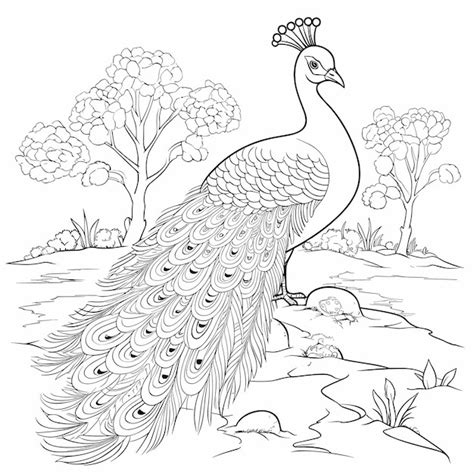 Premium Vector Peacock Cartoon Bird For Coloring Page Black And White Coloring Book Or Page