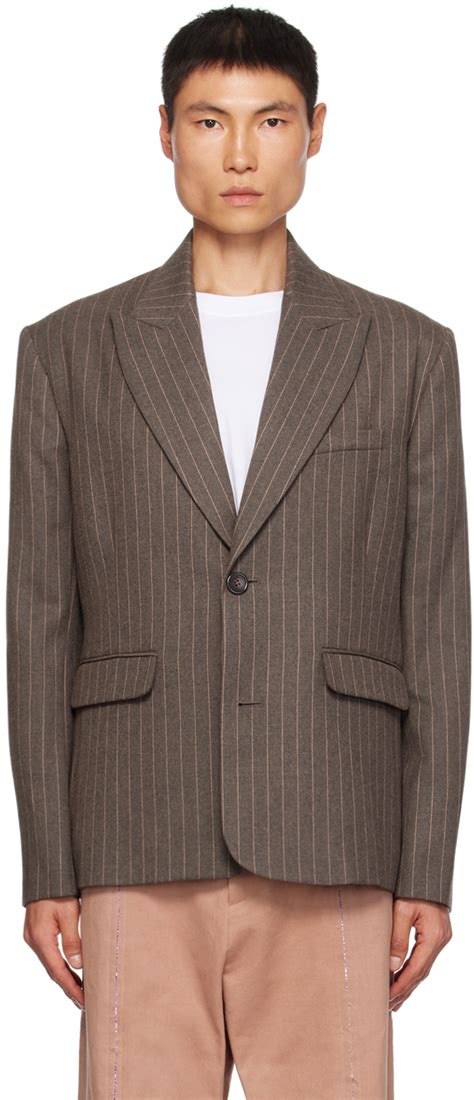 Brown Pinstripe Blazer By Bluemarble On Sale