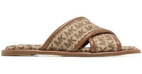 Michael Kors Leather Gideon Monogram Slides In Brown Lyst Uk