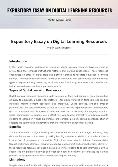 Free Expository Essay on Digital Learning Resources Template to Edit Online