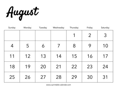 2024 August Calendar A Printable Calendar