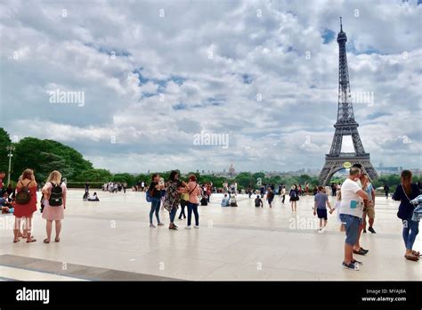 Paris France Hot Bright Sunny Spring Day May 2018 People At The