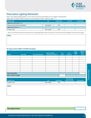 Fillable Online Prescriptive Lighting Worksheet Duke Energy Fax Email