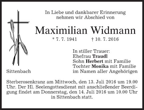 Traueranzeigen Von Maximilian Widmann Trauer Merkur De