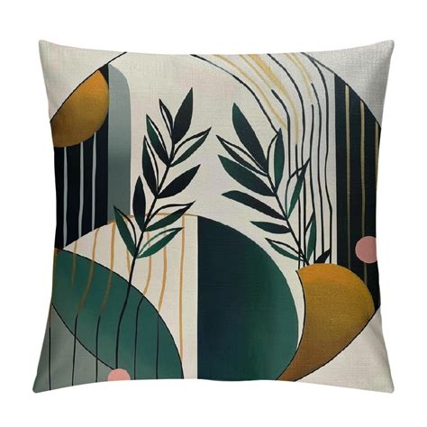 Chilfamy Boho Pillow Covers 18x18 Mid Century Green Tropical Leaves