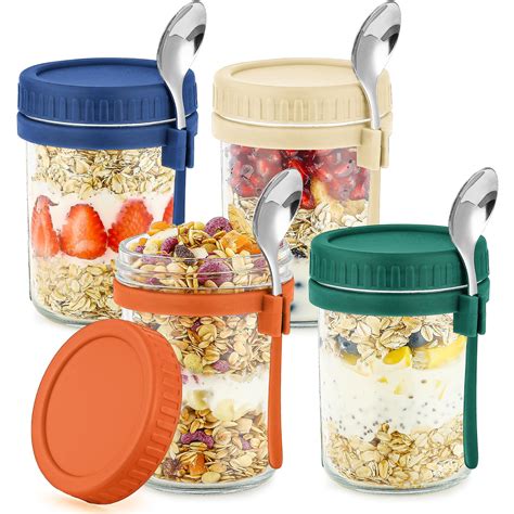 Pack Glass Overnight Oats Containers With Lids And Spoons Oz Mason