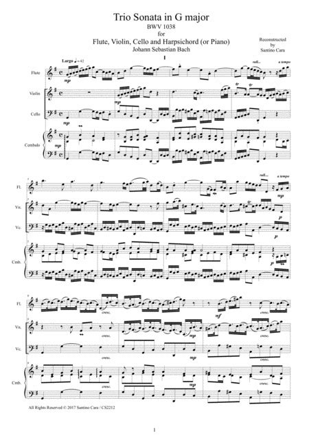 Bach Trio Sonata In G Major Bwv 1038 For Flute Violin Cello And