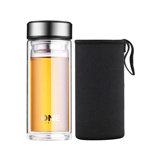 ONEISALL 340ml Glass Water Bottle With Tea Infuser Double Wall Glass