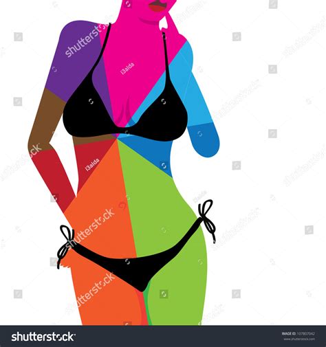 Multicolored Hot Woman Body In Bikini Illustration Clipart Hot Sex