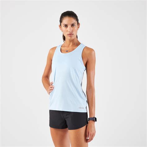 Top De Corrida Respirável Mulher Kiprun Run 100 Azul Celeste Kalenji