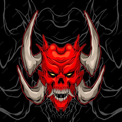 Premium Vector | Red demon skullred demon skull