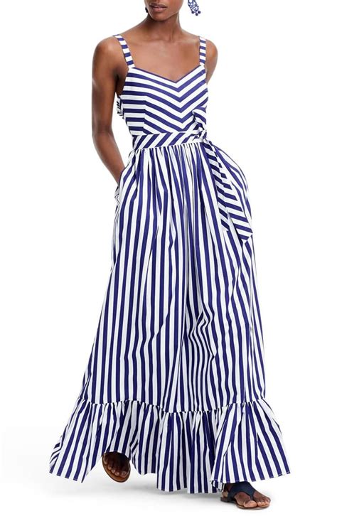 J Crew Cotton Stripe Ruffle Maxi Dress Best Maxi Dresses 2019