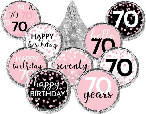 Pink Black And White 70th Birthday Party Favor Stickers