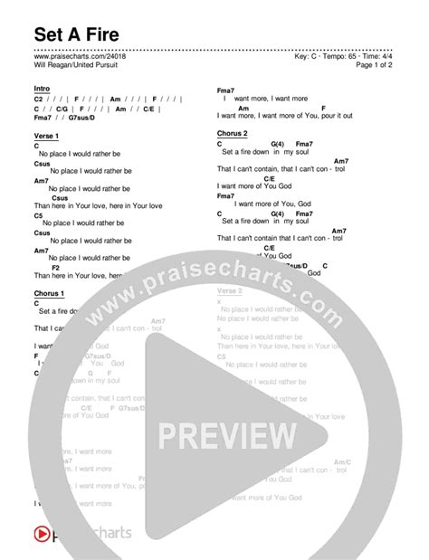 Set A Fire Chords Pdf Will Reagan United Pursuit Praisecharts