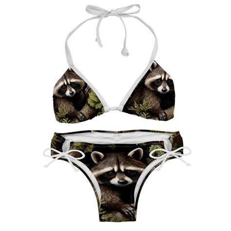 Raccoon Women S Bikini Set With Detachable Sponge And Adjustable Strap