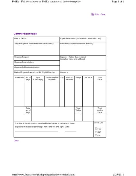 Fedex Customs Invoice Excelxo