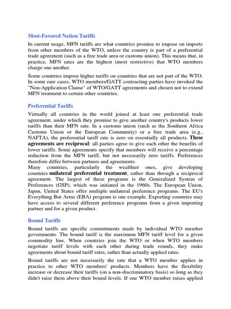 Different Types of Tariff | PDF | Most Favoured Nation | World Trade Organization