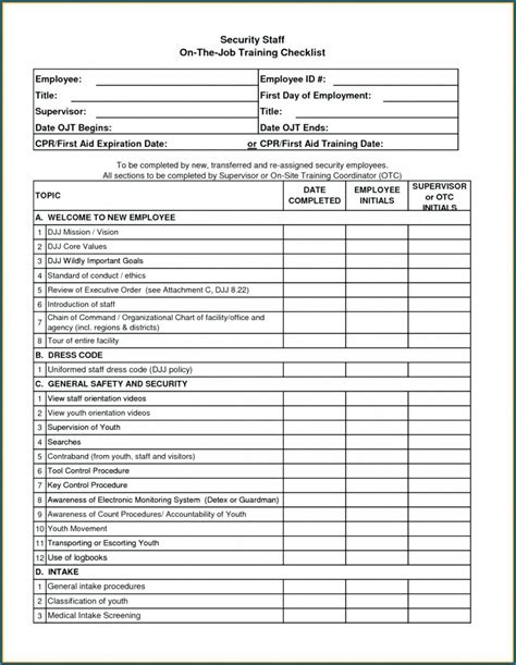 Explore Our Example Of Ojt Training Checklist Template For Free