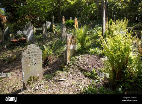 Historic Gravestones Amidst Sub Tropical Plants St Just In Roseland