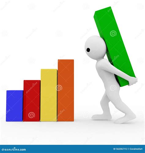 3d Man Build Bar Graph And Carry Bar On Back Illustration Royalty-Free