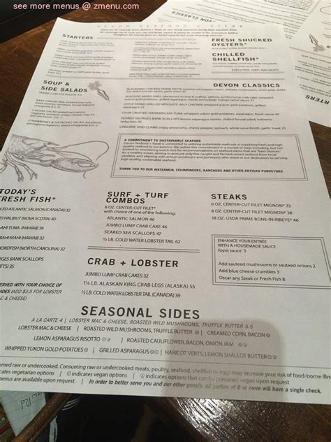 Menu at Devon Seafood & Steak pub & bar, Hershey