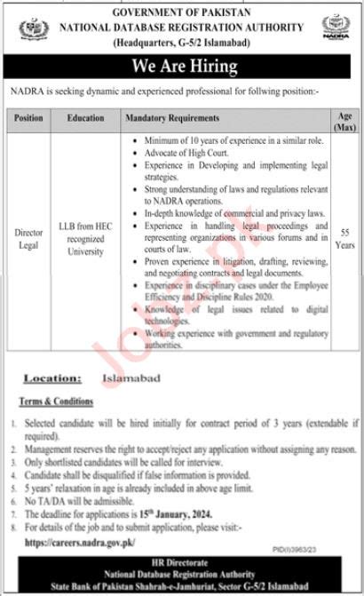 National Database Registration Authority Islamabad Job 2025 Job