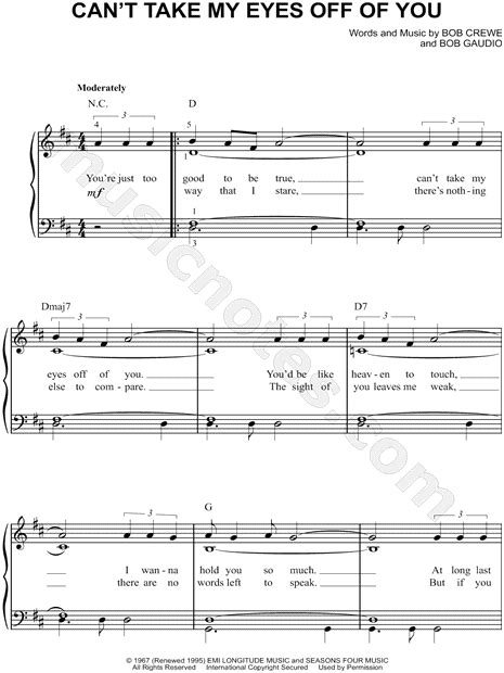 Frankie Valli Can T Take My Eyes Off You Sheet Music Easy Piano In