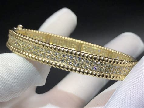 Van Cleef Arpels Perlée Diamond 3 Row 18k Yellow Gold Medium Bracelet