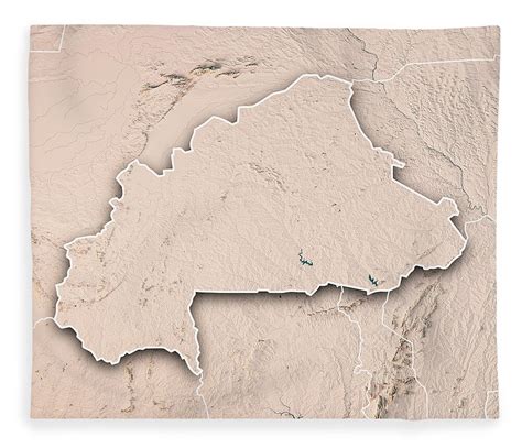 Burkina Faso 3d Render Topographic Map Neutral Border Fleece Blanket By