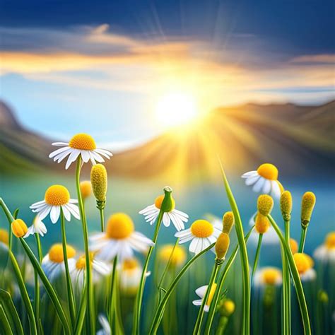 Premium AI Image A Painting Of Daisies In A Field With The Sun