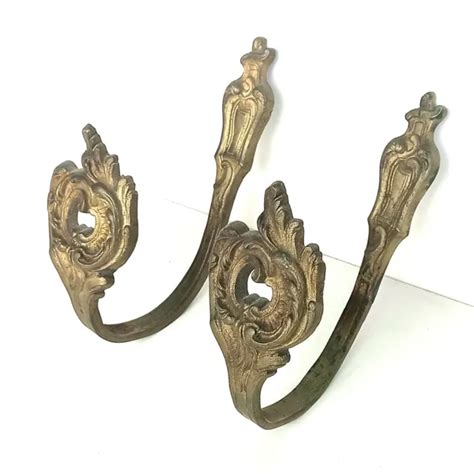 ANCIENNES GRANDES EMBRASSES Rideaux En Bronze Dore Style Rocaille EUR