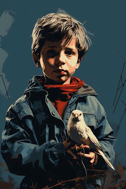 Premium Photo Poster Of A Young Boy Holding A Dove And Extending His