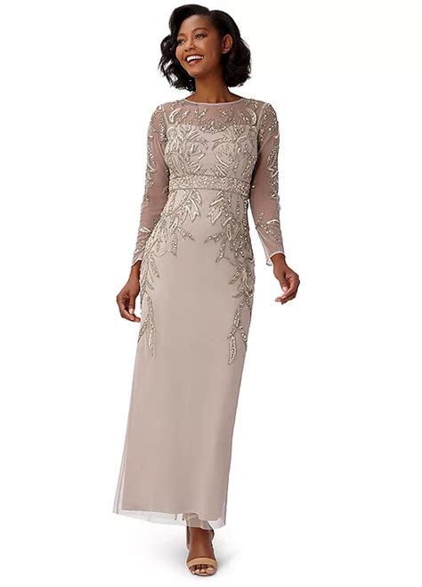 Adrianna Papell Studio Beaded Long Sleeve Gown Freemans