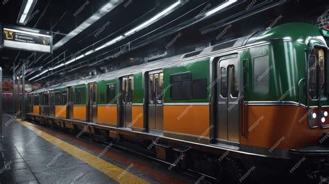 Premium Photo | Green and Orange Train Parked at Train Station