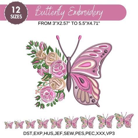 Butterfly Machine Embroidery Design Floral Butterfly Embroidery Files