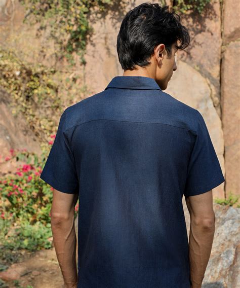 Ronin Dark Blue Handcrafted Cotton Half Sleeve Shirt Gocoop