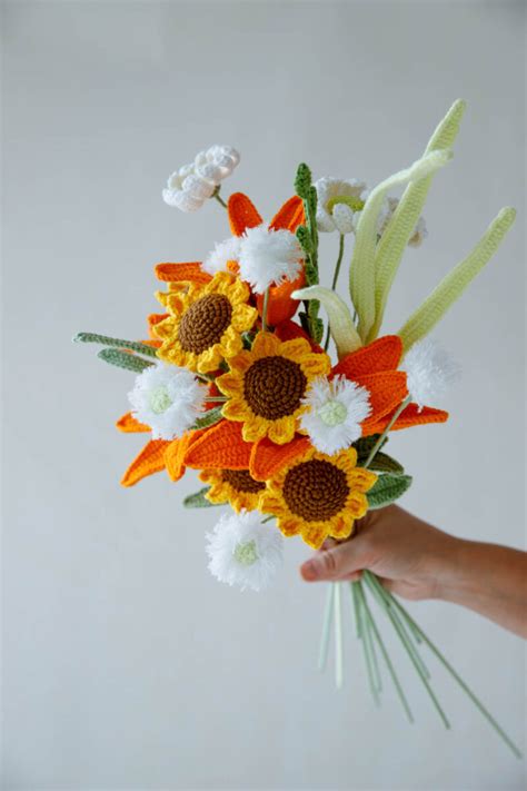 Easy Sunflower And Lily Bouquet Kit With Pdf Pattern Hookok