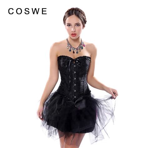 Coswe Sexy Corsage Black Body Shaper Lace Up Boned Corset Bustier Waist