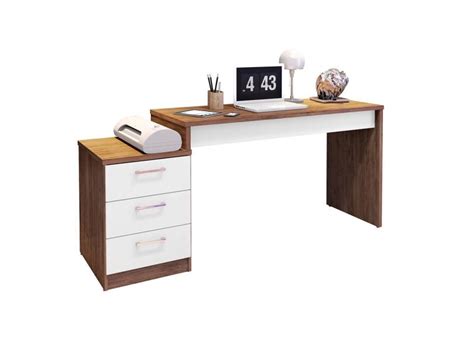 Mesa para Escritório Home Office Corina 3 Gavetas Avelã Texturizados