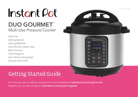 Duo Gourmet Instant Pot Getting Started Guide And Manual