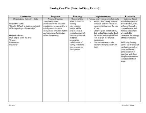 Blank Care Plan Clinical Nursing Care Plan Disturbed Sleep Pattern Assessment Diagnosis