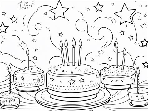 Premium Photo | A coloring page of a birthday cake with candles and ...