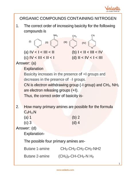 Neet Organic Compounds Containing Nitrogen Important Questions