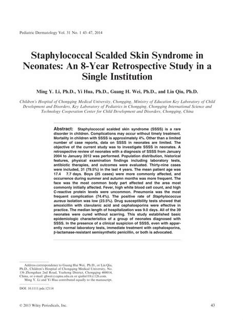 Pdf Staphylococcal Scalded Skin Syndrome In Neonates An 8 Year