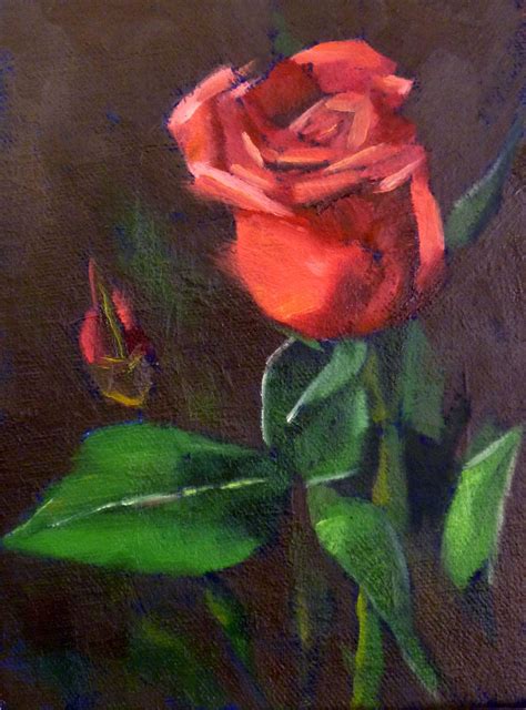 Carol Flatt Art: "FIRST ROSE" 5" X 7" Oil