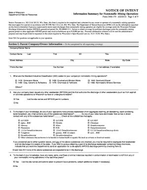 Fillable Online Wiparks Notice Of Intent General Permit Wi