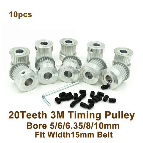 Powge 10pcs 20 Teeth 3m Timing Pulley Bore 5 6 6 35 8 10mm Fit Width 15mm Htd 3m Belt 20t