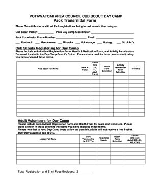 Fillable Online Councilspd Scouting Pack Transmittal Form Councilspd