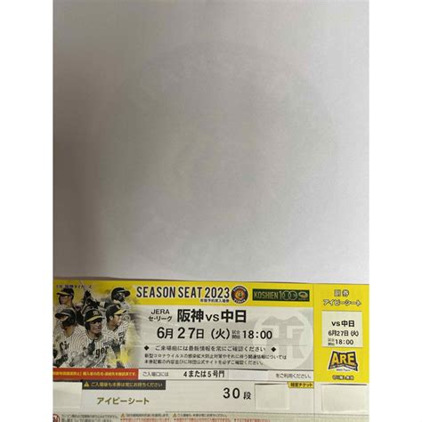 最終値下げ623迄 阪神タイガース 6月27日阪神vs中日 アイビーシート1枚の通販 By Taigas Shop｜ラクマ