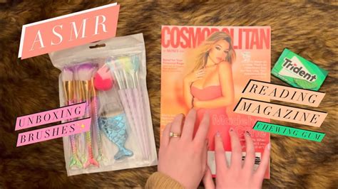 🎀whispered Magazine Asmr Cosmo Chewing Gum Unboxing Brushes